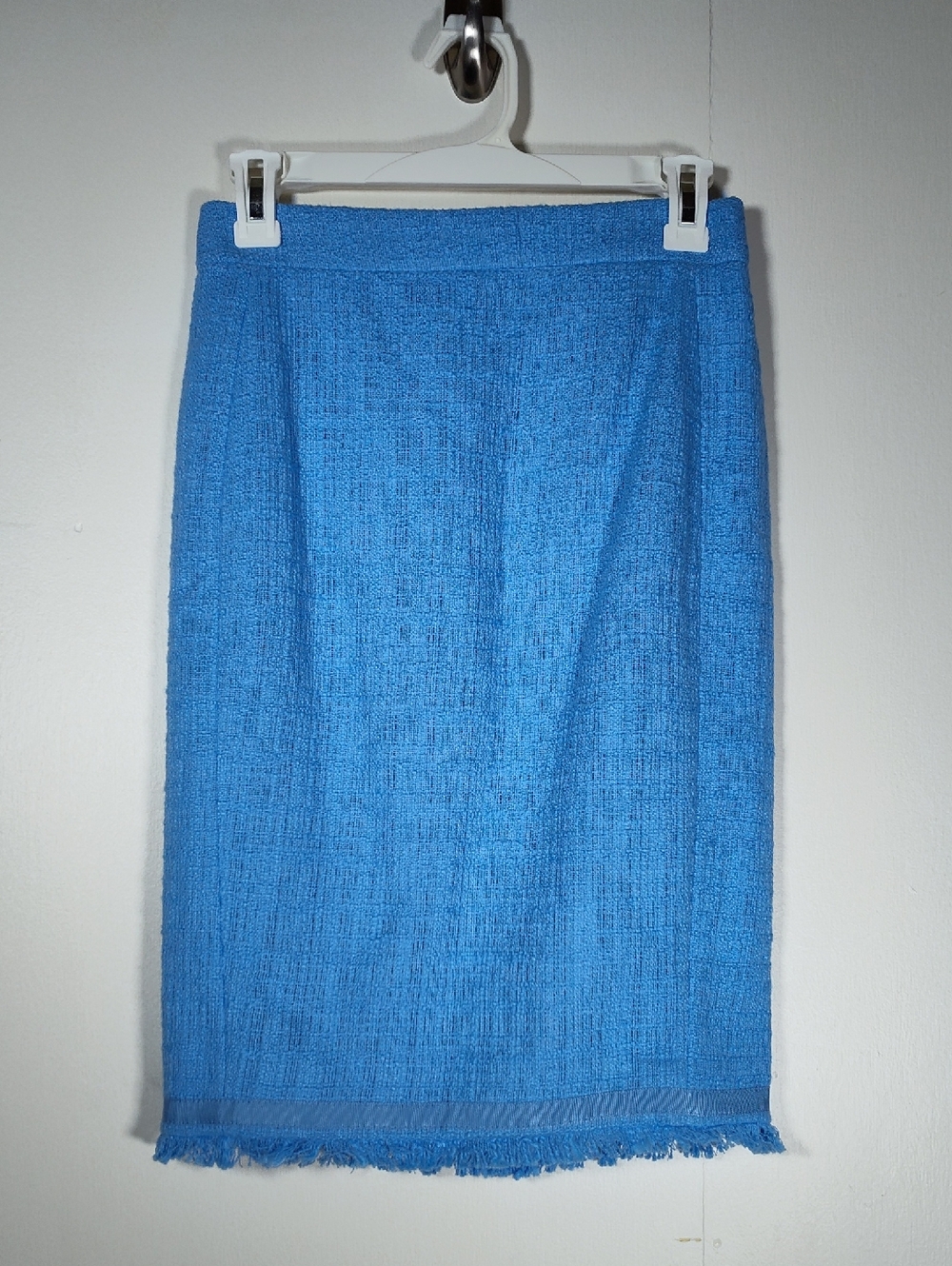 NWT J. Crew Tweed pencil skirt with fringe blue 00 - Picture 3 of 11
